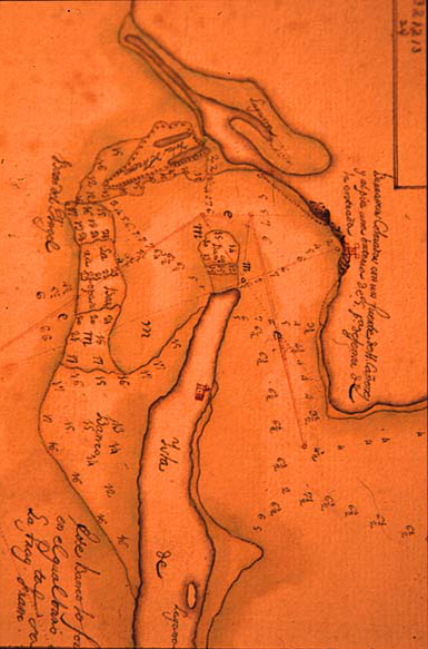 [Portion]. Plano de la bahía de Pansacola [sic]. Antonio Donato Paredes. 1782. Manuscript map. Library of Congress. (Vault Map Collection, Geography and Map Division)